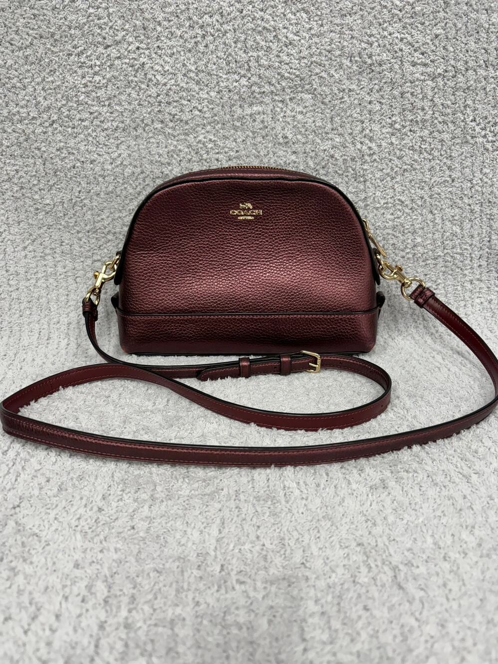 Coach Burgundy Metallic Leather Dome Crossbody Satchel F88036 #76926